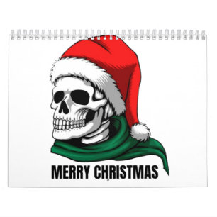 Gothic-Christmas-Totenschädel mit Santa-Hut – Alte Kalender