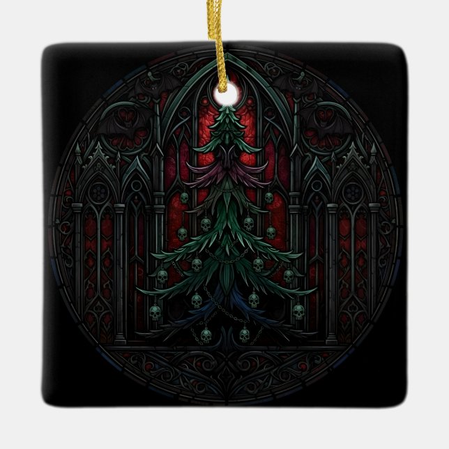 Gothic Christmas Tree Skulls  Keramikornament (Vorderseite)