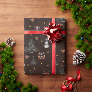 Gothic Christmas Tree Snowman Animals Geschenkpapier