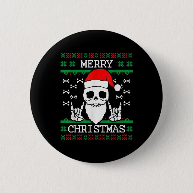 Gothic Christmas Ugly Skull Rock Weihnachtsgeschen Button (Vorderseite)