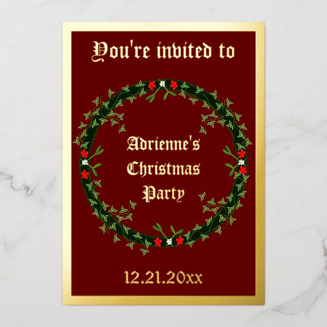 Gothic Christmas Wreath Custom Folieneinladung (Vorderseite)