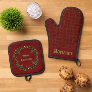 Gothic Christmas Wreath Custom Ofenhandschuh & Topflappen-Set