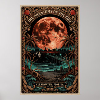 Gothic Clearwater, FL Kunst | Vintage Horror Reise Poster