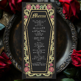 Gothic Coffin Rose Black Wedding Menu Menükarte