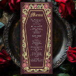 Gothic Coffin Rose Red Wedding Menu Menükarte<br><div class="desc">Fügen Sie Ihrem Fest eine Touch gotischer Eleganz hinzu, mit diesen Hochzeitsmenüs, die einen särtchenförmigen Rahmen mit Dornen, Rose und Goldakzenten vor einem reichen roten Hintergrund aufweisen. Ideal für ein romantisches Abendessen! Personalisieren Sie Text, Schriftart und Hintergrundfarbe, um Ihre Designeinstellungen Anzug zu erhalten. Matching Items in unserem Shop für ein...</div>