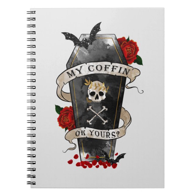 Gothic Coffin & Skull mit Rote Rose Notizblock (Vorderseite)