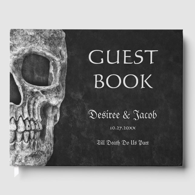 Gothic Cool Half Skull Black and White Grunge Gästebuch (Vorderseite)
