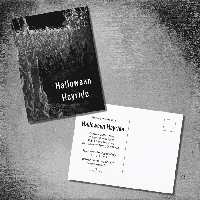 Gothic Cornfield Halloween Hayride Party Einladungspostkarte (Von Creator hochgeladen)