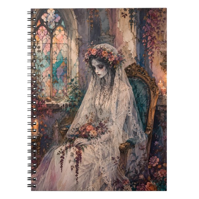 Gothic Corpse Bride Buntglas Whimsigoth Kunst Notizblock (Vorderseite)