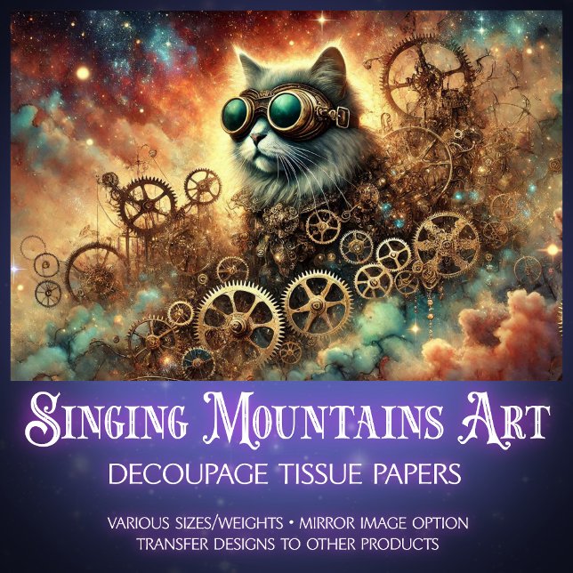 Gothic Cosmic Steampunk Cat Dream Decoupage Seidenpapier (Von Creator hochgeladen)