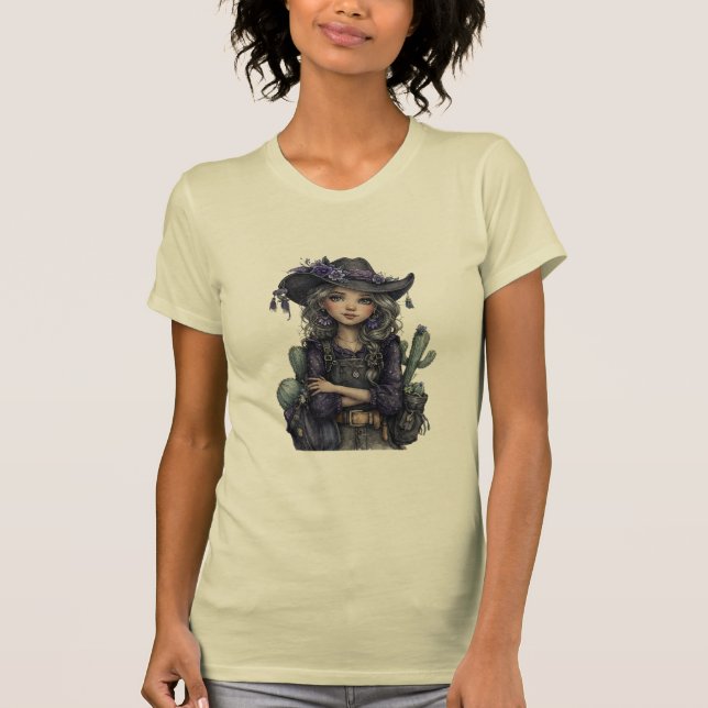 Gothic Cowgirl Floral Western Art T-Shirt (Vorderseite)