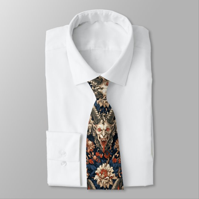 Gothic Cream und Navy Barock-Hörnerdämon Krawatte (Gebunden)
