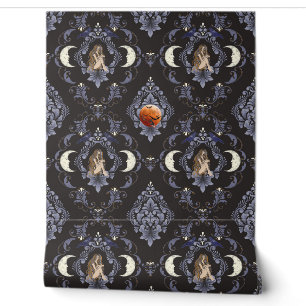 Gothic Crescent Mond Jungfrau Blau Damast Tapete