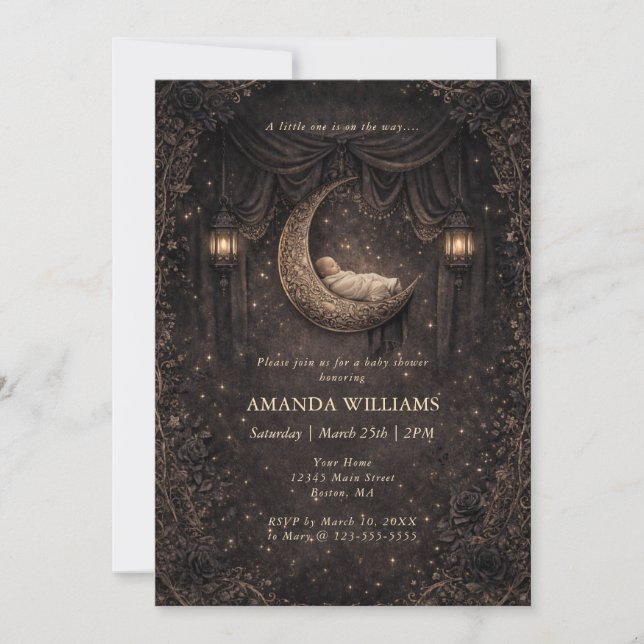 Gothic Crescent Moon Stars Baby Shower Invitation (Vorderseite)