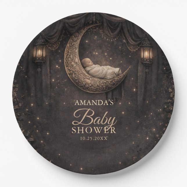 Gothic Crescent Moon Stars Baby Shower Pappteller (Vorderseite)