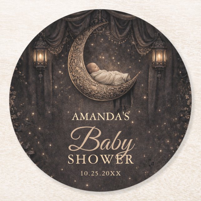 Gothic Crescent Moon Stars Baby Shower Runder Pappuntersetzer (Vorderseite)