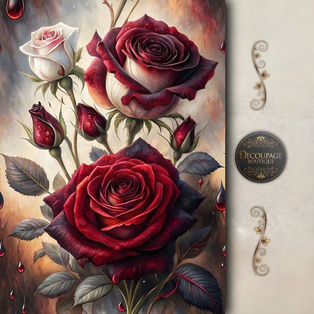 Gothic Crimson Rose Dekoupage Seidenpapier (Gothic Crimson Rose Decoupage Tissue Paper)