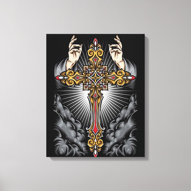 Gothic Cross mit den Händen Leinwanddruck (Vorderseite)