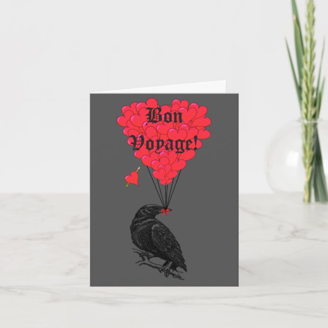 Gothic Crow and heart Bon Voyage Karte (Vorderseite)