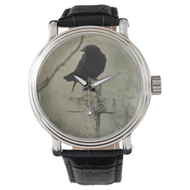 Gothic Crow auf Cross Armbanduhr (Vorderseite)