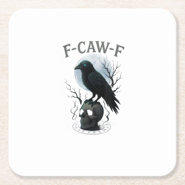Gothic Crow F-Caw-F Raven Skull Moon Halloween Rechteckiger Pappuntersetzer (Vorderseite)
