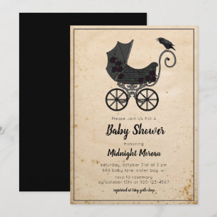 Gothic-Crow-Floral-Kinderwagen-Baby-Shower-Einladu Einladung