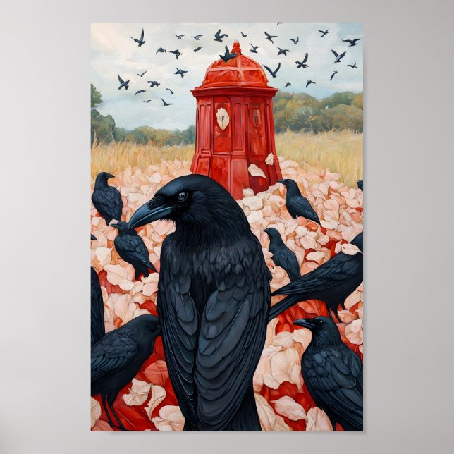 Gothic Crow Gathering Red Monument surreal poster (Vorne)