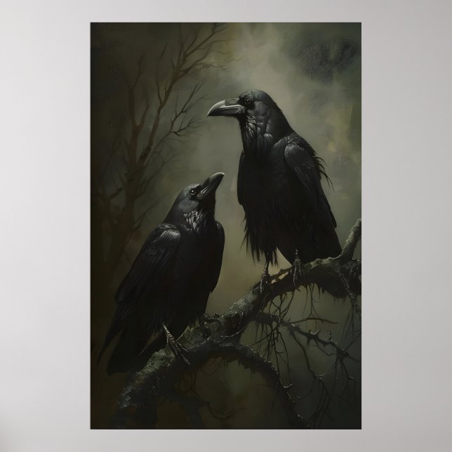 Gothic Crows Art Printable, Birds On Branch Dark Poster (Vorne)