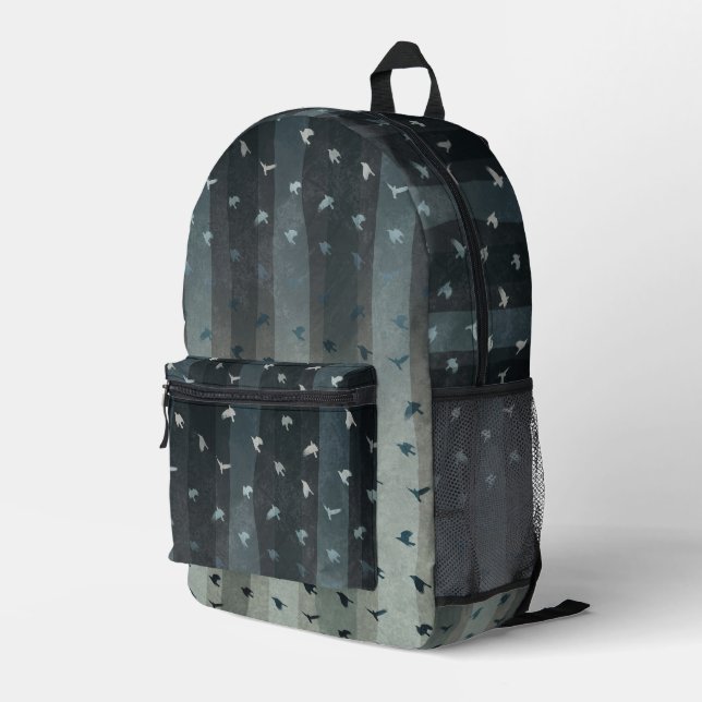 Gothic Crows Flying Silhouette Ombre Streifen Bedruckter Rucksack (Rückseitige Ecke Rechts)