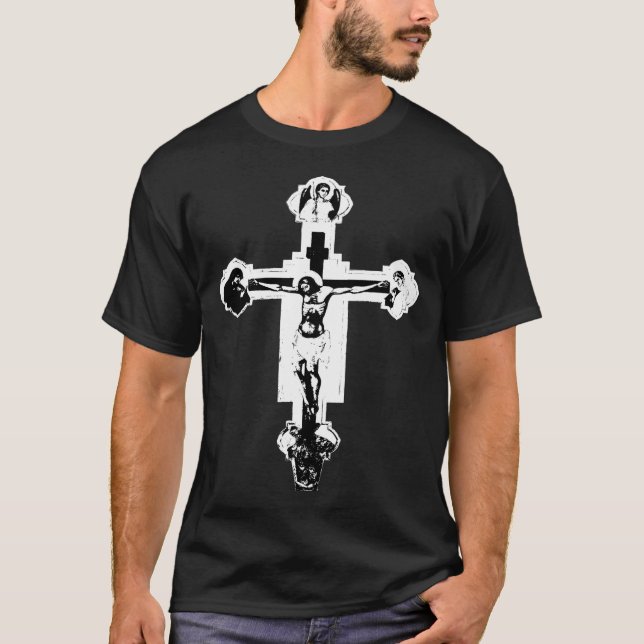 Gothic Crucifix in B&W T-Shirt (Vorderseite)
