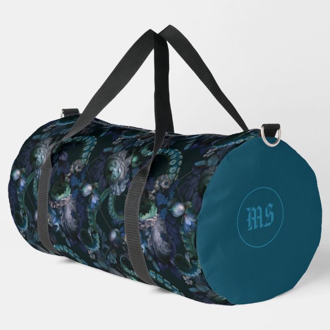 Gothic Cthulhu Türkis Tentacle mit Blume Duffle Bag (Linke Ecke)
