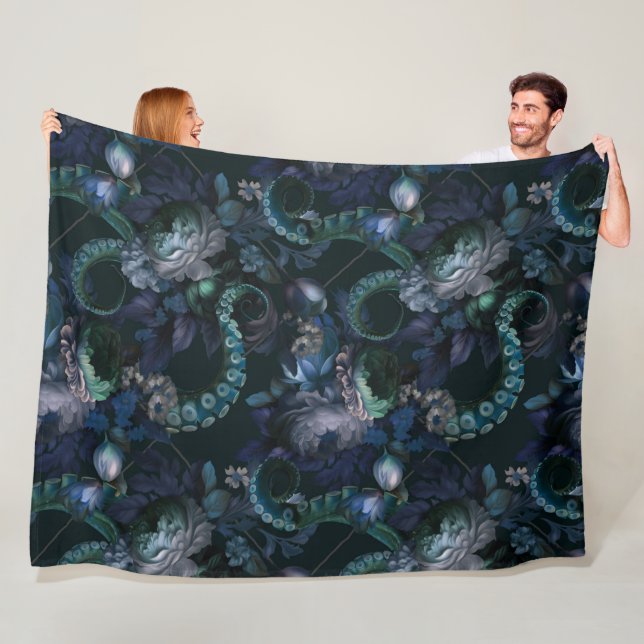 Gothic Cthulhu Türkis Tentacle mit Blume Fleecedecke (Beispiel)