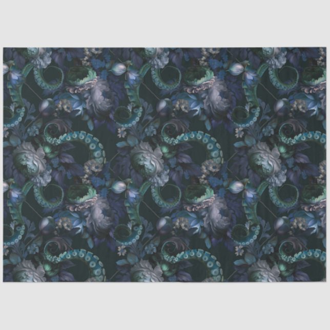 Gothic Cthulhu Türkis Tentacle mit Blume Seidenpapier (Vorderseite)