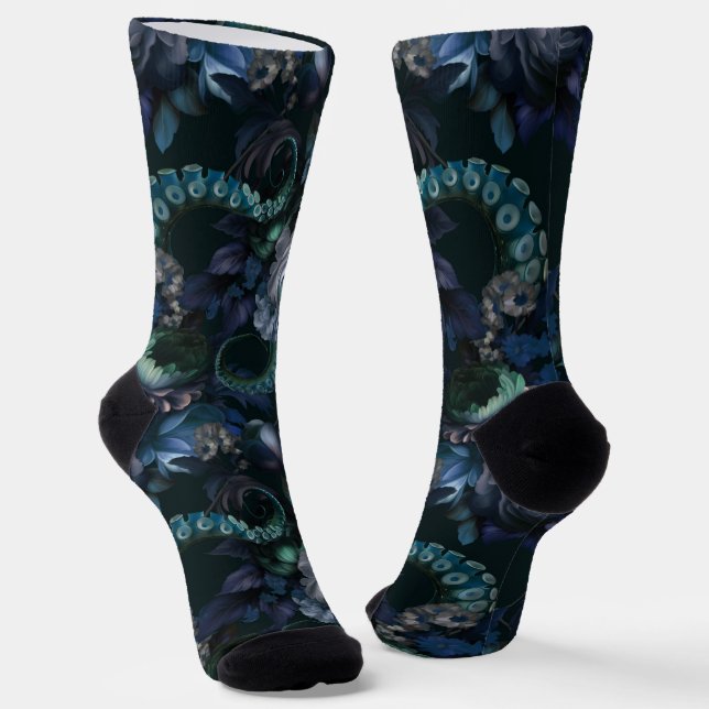 Gothic Cthulhu Türkis Tentakel Mit Blumen Socken (Gewinkelt)
