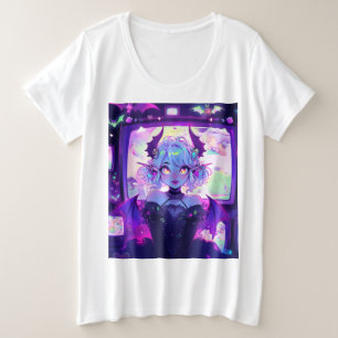 Gothic Cyberpunk Demon Fantasy Anime Girl Große Größe T-Shirt