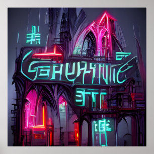 Gothic Cyberpunk Neonoir Abstrakt Architecture Poster