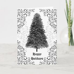 Gothic Damask Black Christmas Tree Weihnachtskarte Feiertagskarte
