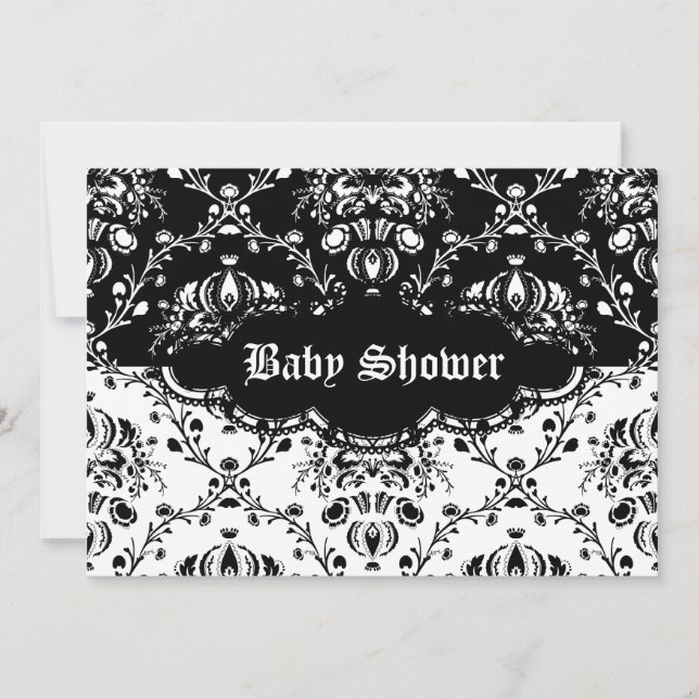 Gothic Damask Black & White Einladung (Vorderseite)