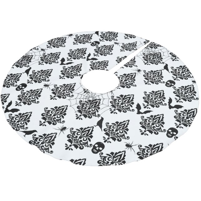Gothic Damask Muster Spiders Skulls Fledermäuse Polyester Weihnachtsbaumdecke (Schrägansicht)