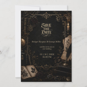 Gothic Dark Academia Bibliothek Buch Hochzeit Einladung
