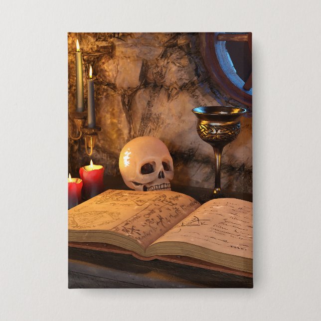 Gothic Dark Academia Kerzenbeleuchtete Studienkuns Button (Vorderseite)
