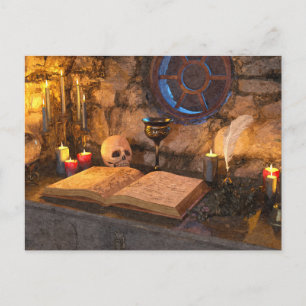 Gothic Dark Academia Kerzenbeleuchtete Studienkuns Feiertagspostkarte