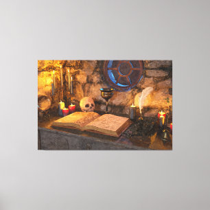Gothic Dark Academia Kerzenbeleuchtete Studienkuns Leinwanddruck