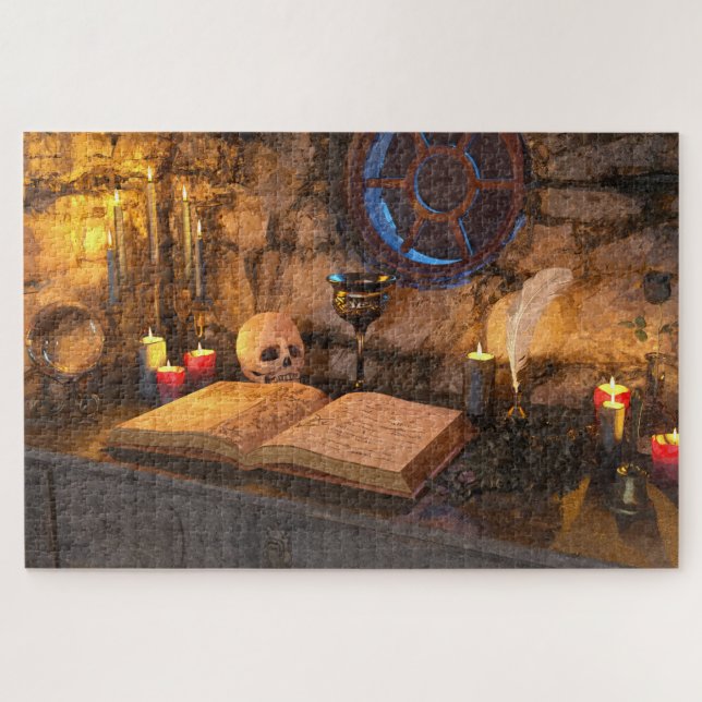 Gothic Dark Academia Kerzenbeleuchtete Studienkuns Puzzle (Horizontal)