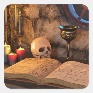 Gothic Dark Academia Kerzenbeleuchtete Studienkuns Quadratischer Aufkleber