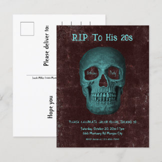 Gothic Dark Aquamarin Brown Skull RIP bis zu seine Einladungspostkarte
