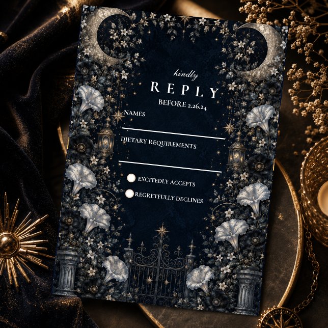 Gothic Dark Celestial Hochzeit RSVP Karte (Von Creator hochgeladen)
