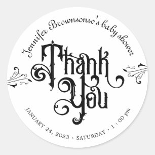Gothic Dark Danke Baby Shower Runder Aufkleber
