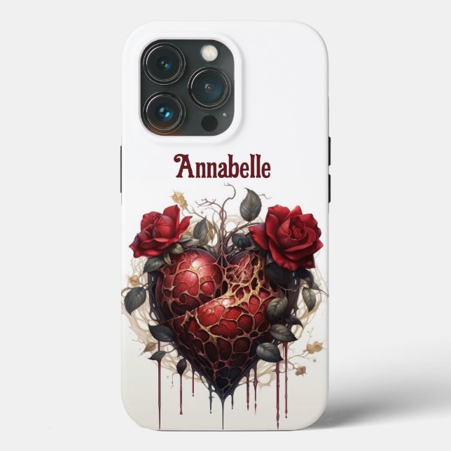 Gothic Dark Dripping Red Heart & Rose Monogram Case-Mate iPhone Hülle (Rückseite)