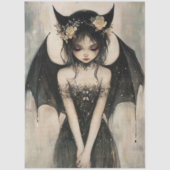 Gothic Dark Fairy with Floral Crown Decoupage Seidenpapier (Vorderseite)